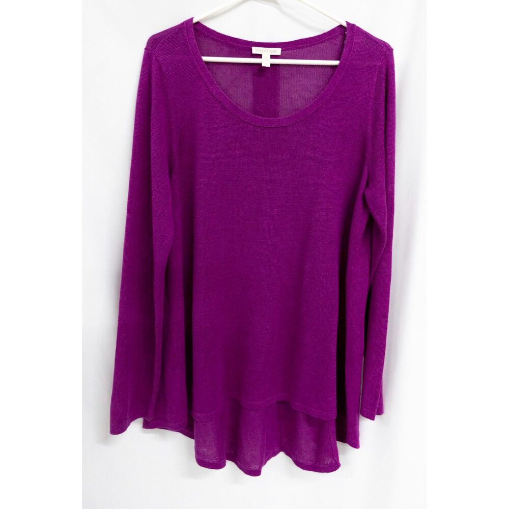 Eileen Fisher 100% Organic Linen Purple Knit Lagenlook Layering Sweater Top L